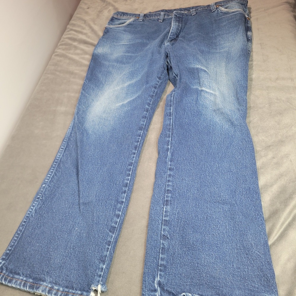Wrangler 947STR‎ Mens Cowboy Cut Regular Fit Stretch Jeans Blue 44x30 Distressed